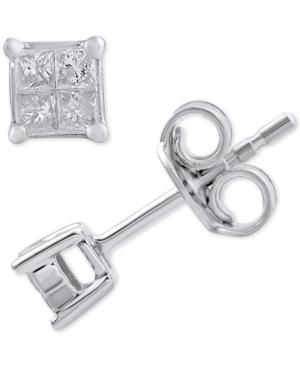 Diamond Princess Quad Cluster Stud Earrings (1/10 Ct. T.w.) In 14k White Gold