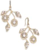 Inc International Concepts Gold-tone Pave & Imitation Pearl Flower Drop Earrings, Created For Macy's