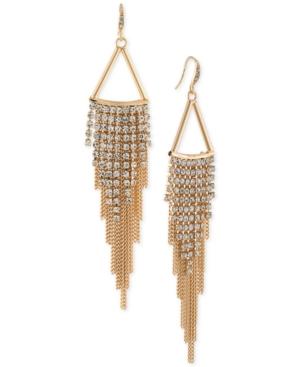 Abs By Allen Schwartz Gold-tone Long Shimmery Fringe Chandelier Earrings