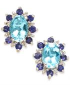 Multi-gemstone (1-1/4) & Diamond Accent Stud Earrings In 14k White Gold