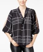 Bcx Juniors' Printed Tie-front Split-sleeve Top