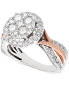 Diamond Two-tone Halo Cluster Engagement Ring In 14k (1-1/2 Ct. T.w.) White & Rose Gold