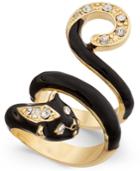 Thalia Sodi Gold-tone And Black Epoxy Crystal Panther Coil Ring, Created For Macy's