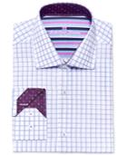 Michelsons Of London Men's Slim-fit Textured Blue Check Dress Shirt