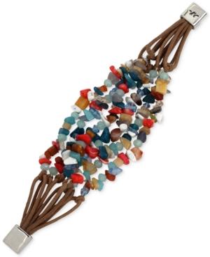 Kenneth Cole New York Silver-tone Brown Corded Stone Chip Magnetic Bracelet