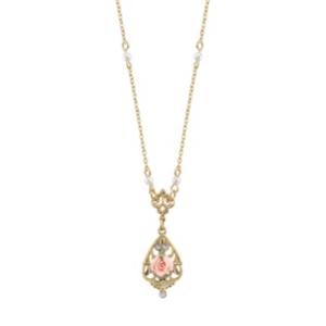 2028 Gold-tone Crystal And Pink Porcelain Rose Simulated Pearl Necklace 17