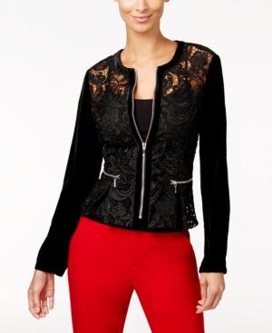 Inc International Concepts Velvet-sleeve Lace Peplum Jacket, Only At Macy's