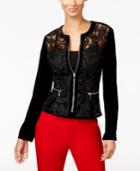 Inc International Concepts Velvet-sleeve Lace Peplum Jacket, Only At Macy's