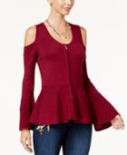Thalia Sodi Cold-shoulder Zip-front Peplum Sweater, Created For Macy's