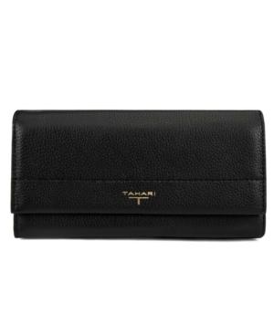 T Tahari Flap Gusset Leather Clutch