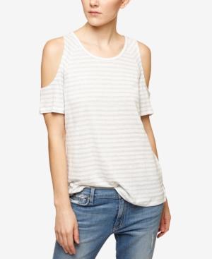 Sanctuary Lou Linen Striped Cold-shoulder Top
