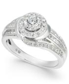 Diamond Swirl Halo Engagement Ring (3/4 Ct. T.w.) In 14k White Gold