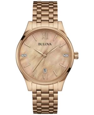 Bulova Women's Diamond Accent Rose Gold-tone Stainless Steel Bracelet Watch 36mm 97p113