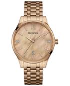 Bulova Women's Diamond Accent Rose Gold-tone Stainless Steel Bracelet Watch 36mm 97p113