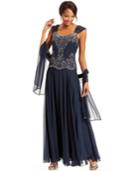 J Kara Beaded Bodice Chiffon Gown And Shawl