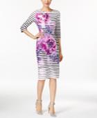 Eci Striped Floral-print Sheath Dress