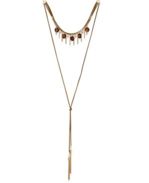 Thalia Sodi Gold-tone Crystal & Wood Lariat Choker Necklace, Only At Macy's