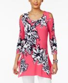 Jm Collection Floral-print Cold-shoulder Top, Only At Macy's