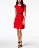 Tommy Hilfiger Short-sleeve Belted Fit & Flare Dress, Only At Macys.com