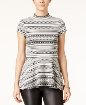 Bcx Juniors' Striped Mock-neck Peplum Top