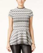 Bcx Juniors' Striped Mock-neck Peplum Top