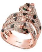 Effy Diamond (1 Ct. T.w.) And Tsavorite Accent Panther Ring In 14k Rose Gold
