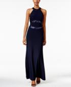 Betsy & Adam Open-back Sequined Halter Gown