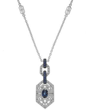 Sterling Silver Sapphire (1 Ct. T.w.) And Diamond (1/10 Ct. T.w.) Antique Pendant Necklace