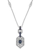 Sterling Silver Sapphire (1 Ct. T.w.) And Diamond (1/10 Ct. T.w.) Antique Pendant Necklace
