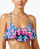 California Waves Rainbow Radio Flounced Bikini Top Women's Swimsuit