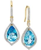 Blue Topaz (6-5/8 Ct. T.w.) And Diamond (1/6 Ct. T.w) Earrings In 14k Gold