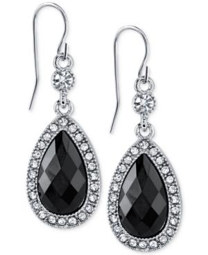 2028 Silver-tone Black Stone Crystal Teardrop Earrings