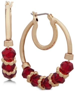 Nine West Gold-tone Beaded 1-1/5 Hoop Earrings