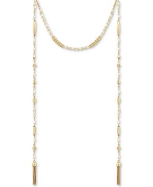 Lucky Brand Gold-tone White Bead Chain Tassel Choker Necklace