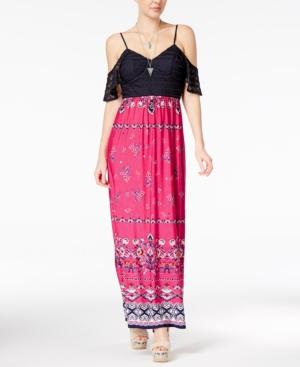 Trixxi Juniors' Off-the-shoulder Open-back Maxi Dress