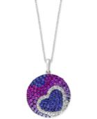 Watercolors By Effy Sapphire (3-1/10 Ct. T.w.) And Diamond (1/6 Ct. T.w.) Pave Heart Disc Pendant Necklace In 14k White Gold
