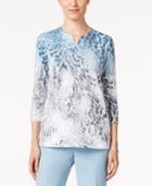 Alfred Dunner Petite Northern Lights Embellished Ombre Printed Top