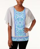 Jm Collection Petite Flutter-sleeve Printed Blouse, Only At Macy's