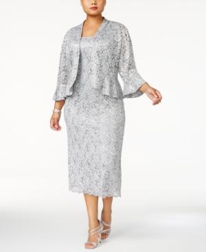 R & M Richards Plus Size Lace Dress & Ruffled Jacket
