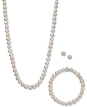White, Gray Or Pink Cultured Freshwater Pearl (7mm) & Crystal Collar Jewelry Set