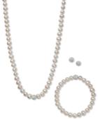 White, Gray Or Pink Cultured Freshwater Pearl (7mm) & Crystal Collar Jewelry Set