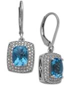 Swiss Blue Topaz (3-1/8 Ct. T.w.) And Diamond (1/3 Ct. T.w.) Drop Earrings In Sterling Silver
