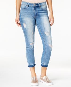 Indigo Rein Juniors' Ripped Raw Hem Skinny Jeans
