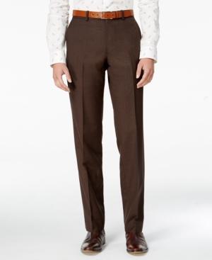Bar Iii Men's Slim-fit Brown Mini-check Dress Pants, Created For Macy's