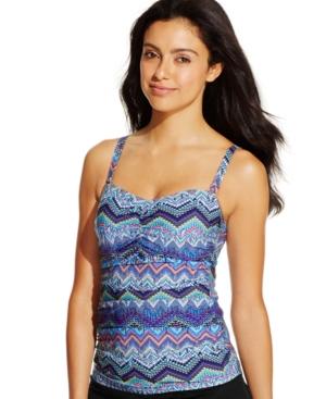Profile By Gottex Printed Ruched D-cup Tankini Top Women's Swimsuit