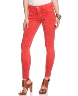Else Jeans Skinny Jeans, Python-printed Red Wash Colored Denim