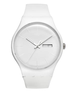 Swatch Watch, Unisex Swiss White Rebel White Silicone Strap 41mm Suow701