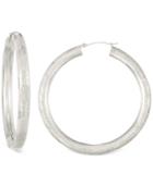 Diamond-cut Hoop Earrings In 14k White Gold