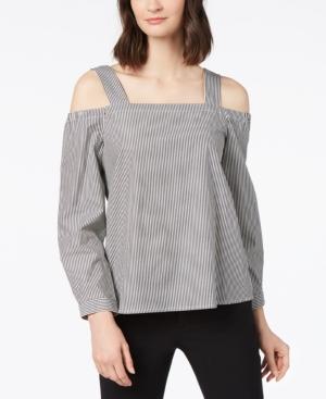 Nine West Cotton Pinstriped Cold-shoulder Blouse