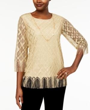 Alfred Dunner Deck The Halls Textured Fringe Necklace Top